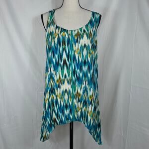 St Johns Bay Tunic Blouse Womens Medium Blue Sleeveless Sharkbite Hem Cottage